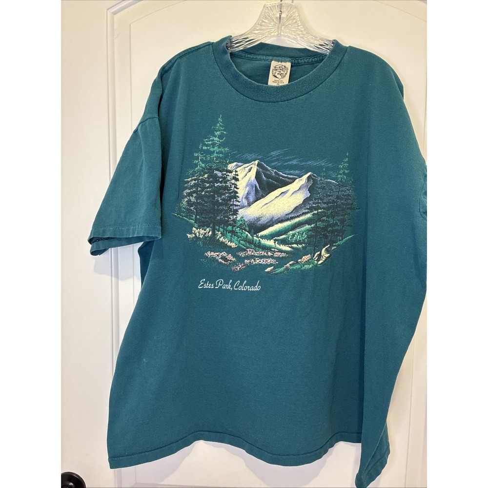 Vintage Eagle Products Estes Park Colorado T Shirt Mens 2XL Teal Single Stitch